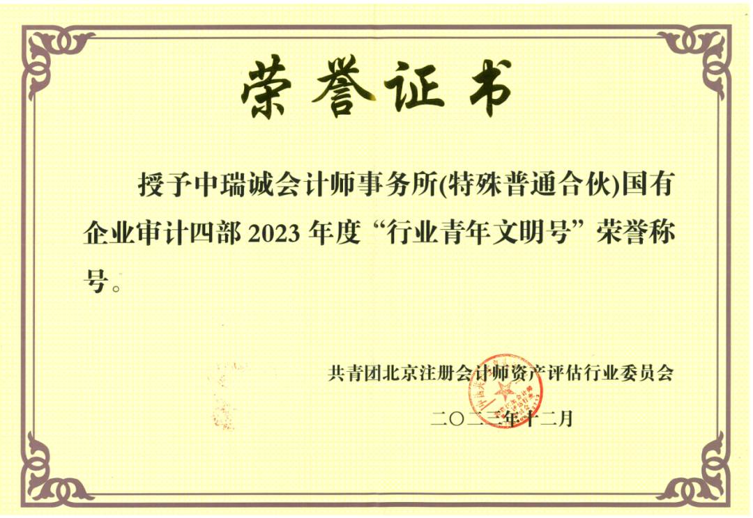 青春力量|中瑞诚国企审计四部获评北京两师行业&ldquo;青年文明号&rdquo;